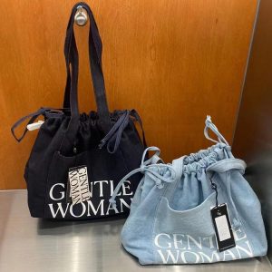 GENTLEWOMAN Washed Denim Drawstring Tote Bag 2024 Large Capacity Casual Shoulder Bag