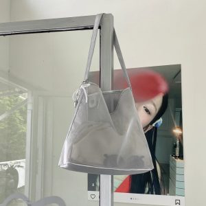 2024 Summer Women's Trendy Solid Color One-Shoulder Mesh Large-Capacity Underarm Tote Bag