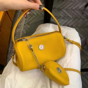 MBH Cute Cylinder Head Layer Cowhide Litchi Grain Leather Handbag