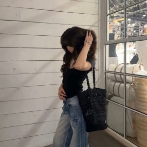 MBH Openwork Bucket Bag Vacation Style Hand Crochet Cotton Rope Relaxed Shoulder Bag