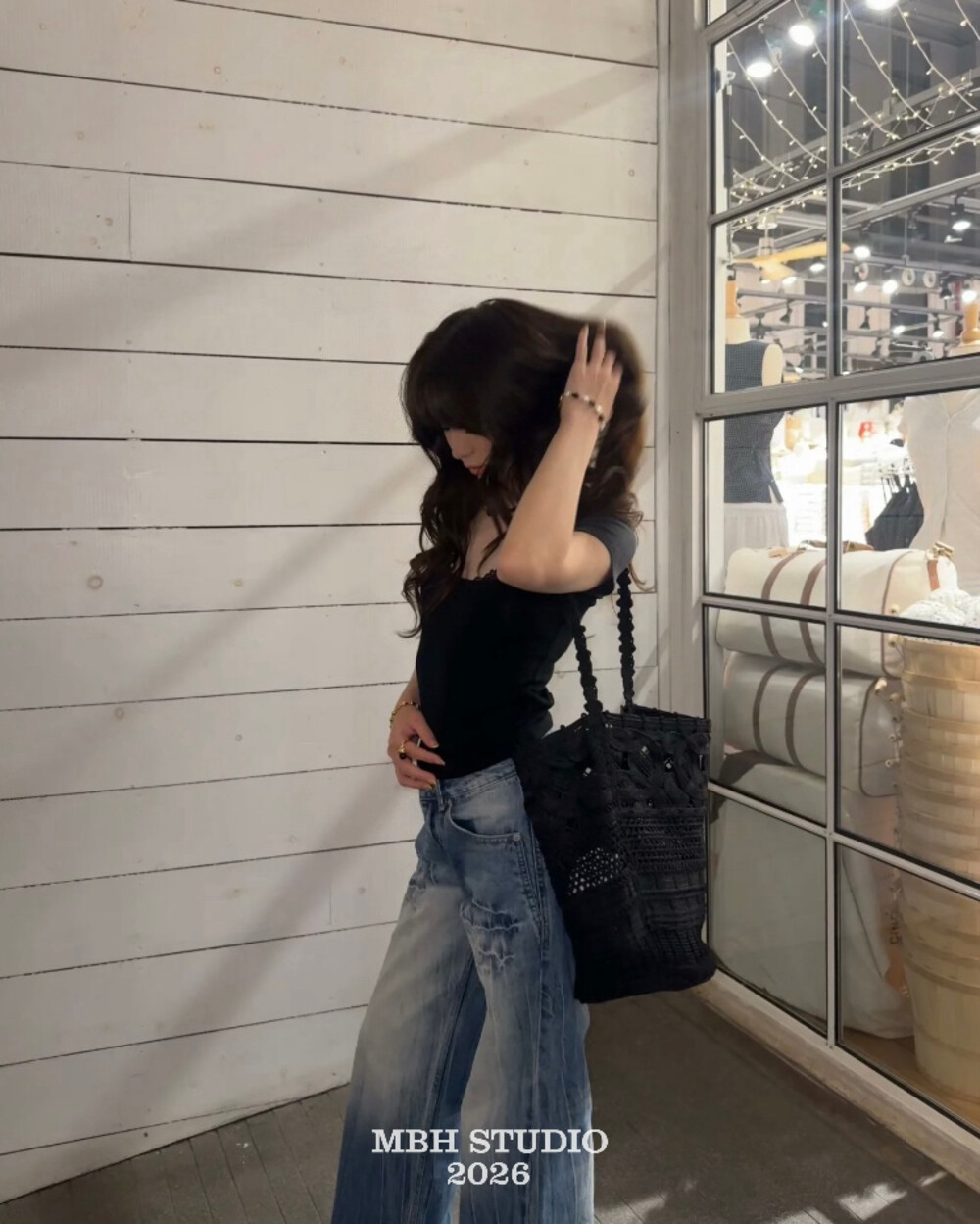 MBH Openwork Bucket Bag Vacation Style Hand Crochet Cotton Rope Relaxed Shoulder Bag