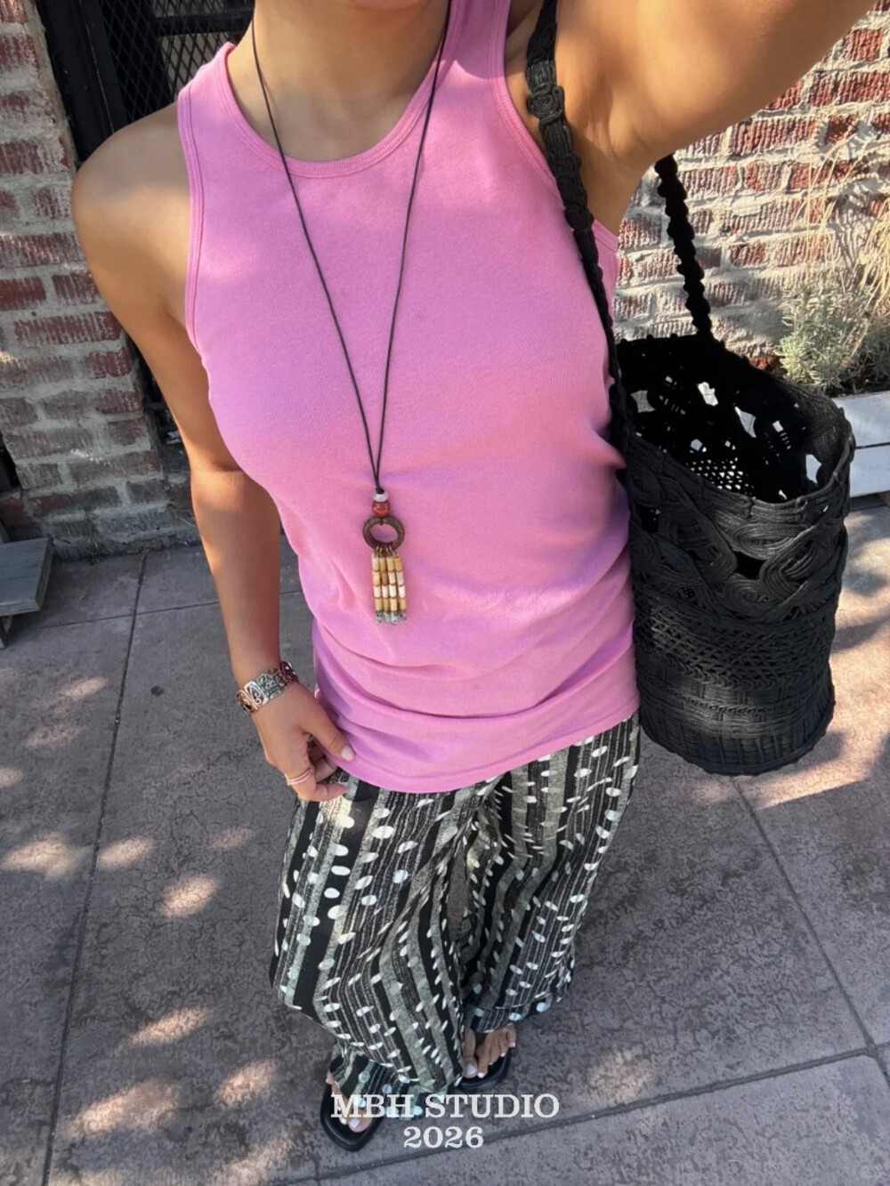 MBH Openwork Bucket Bag Vacation Style Hand Crochet Cotton Rope Relaxed Shoulder Bag - Image 3