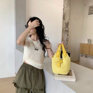 MBH Cotton Rope Woven Basket Bag Spring Summer Fashion Handbag