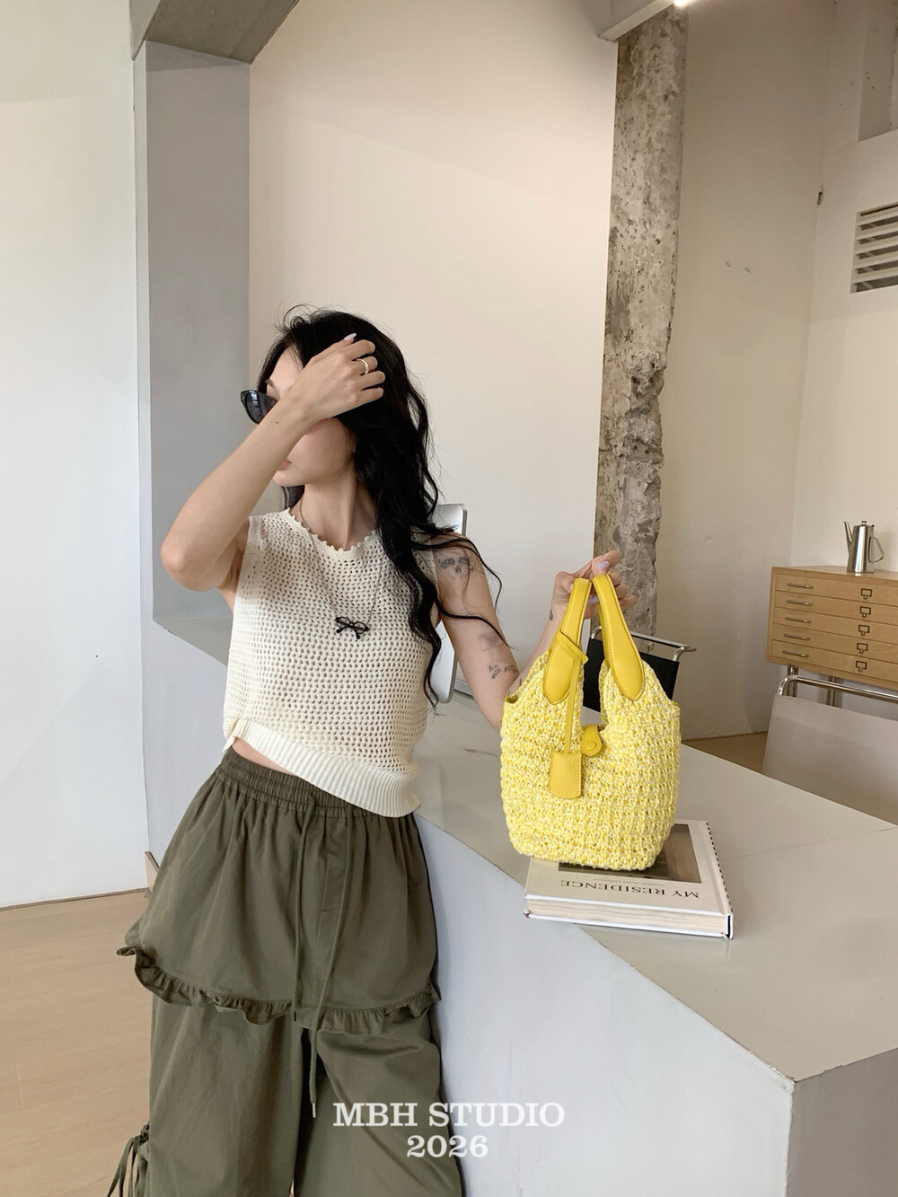 MBH Cotton Rope Woven Basket Bag Spring Summer Fashion Handbag