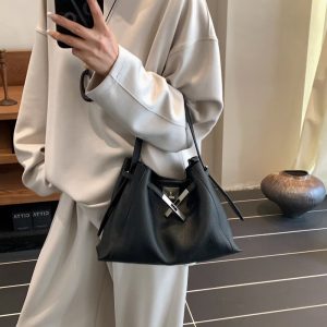MBH Commuter Kelly Bucket Bag Top Layer Cowhide Large Capacity Crossbody Shoulder Bag with Strap and Organizer