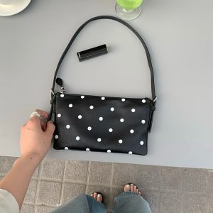 MBH Lambskin French Polka Dot Mahjong Bag Everyday Shoulder Bag with Strap