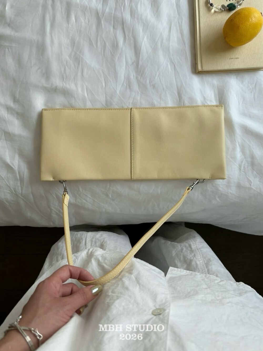Minimalist Envelope Clutch Bag Top Layer Cowhide Leather with Shoulder Strap - Image 3