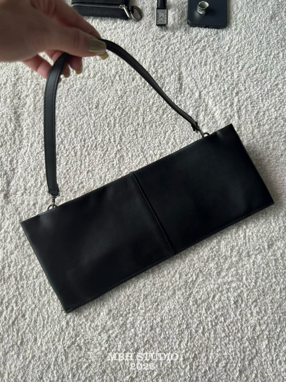 Minimalist Envelope Clutch Bag Top Layer Cowhide Leather with Shoulder Strap - Image 4