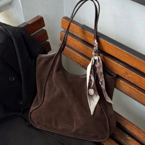 Vintage Suede Large Tote Bag Autumn Winter Large Capacity Shoulder Bag