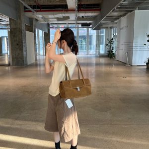 MBH Korean Niche Matte Leather Flap Tote Bag Large Capacity Commuter Shoulder Bag
