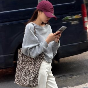 MBH Matte Leather Leopard Tote Bag Large Capacity Soft Shoulder Bag