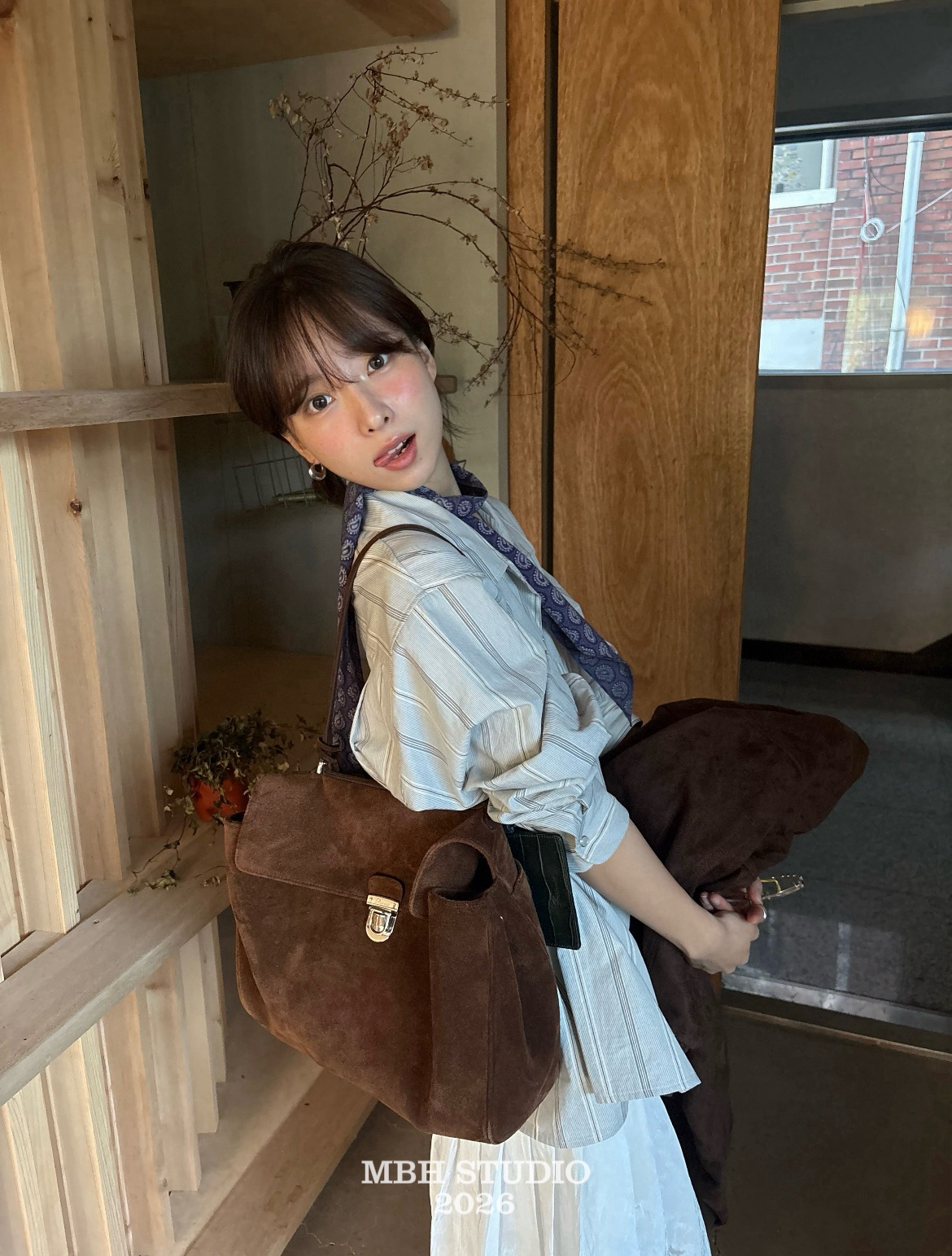 MBH Large Suede and Leather Tote Bag with Flap for Women - Image 4