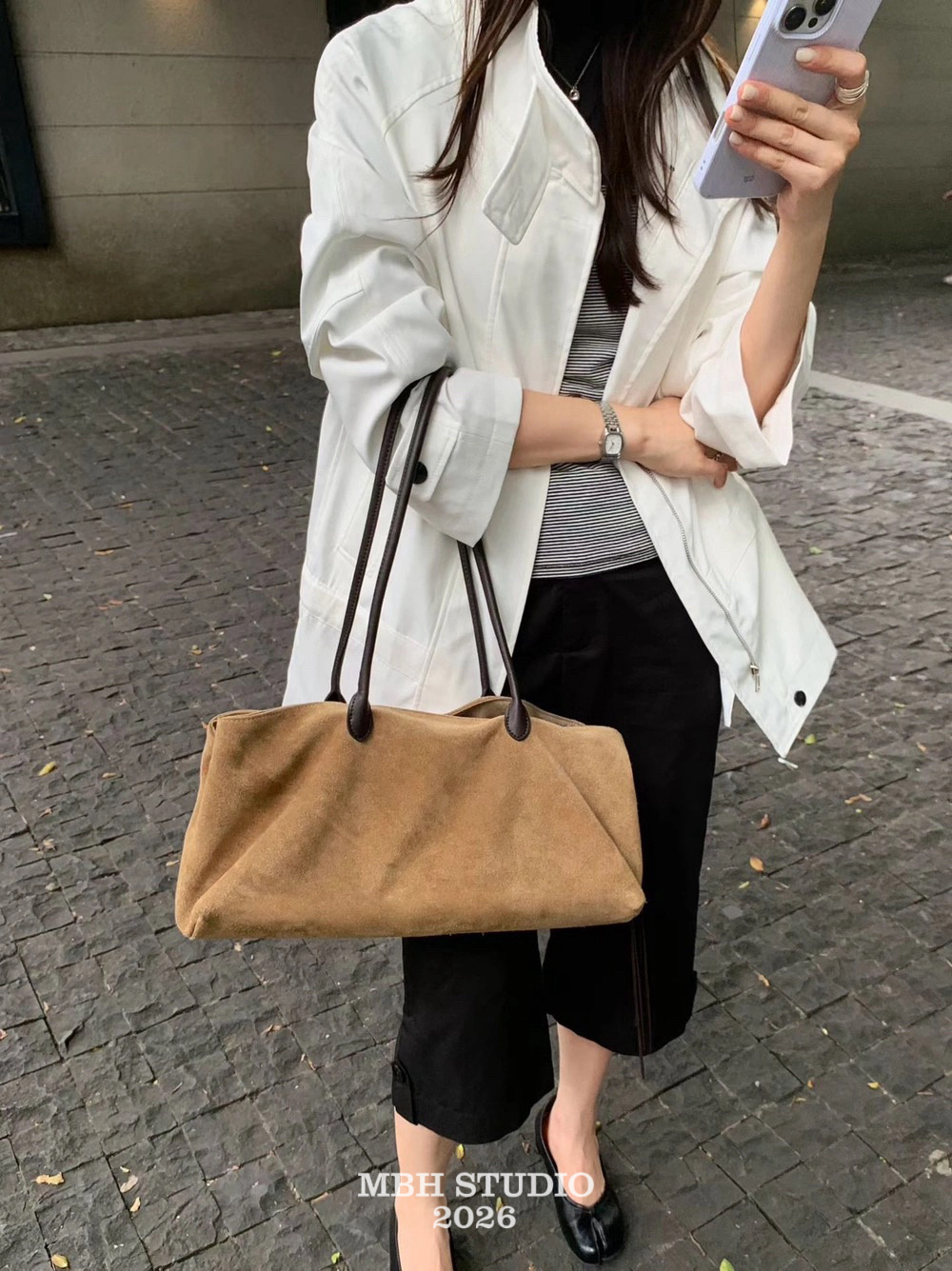 2026 Autumn New Frosted Leather Multi-Compartment Tote Bag Suede Relaxed Large Capacity Shoulder Bag - Image 3