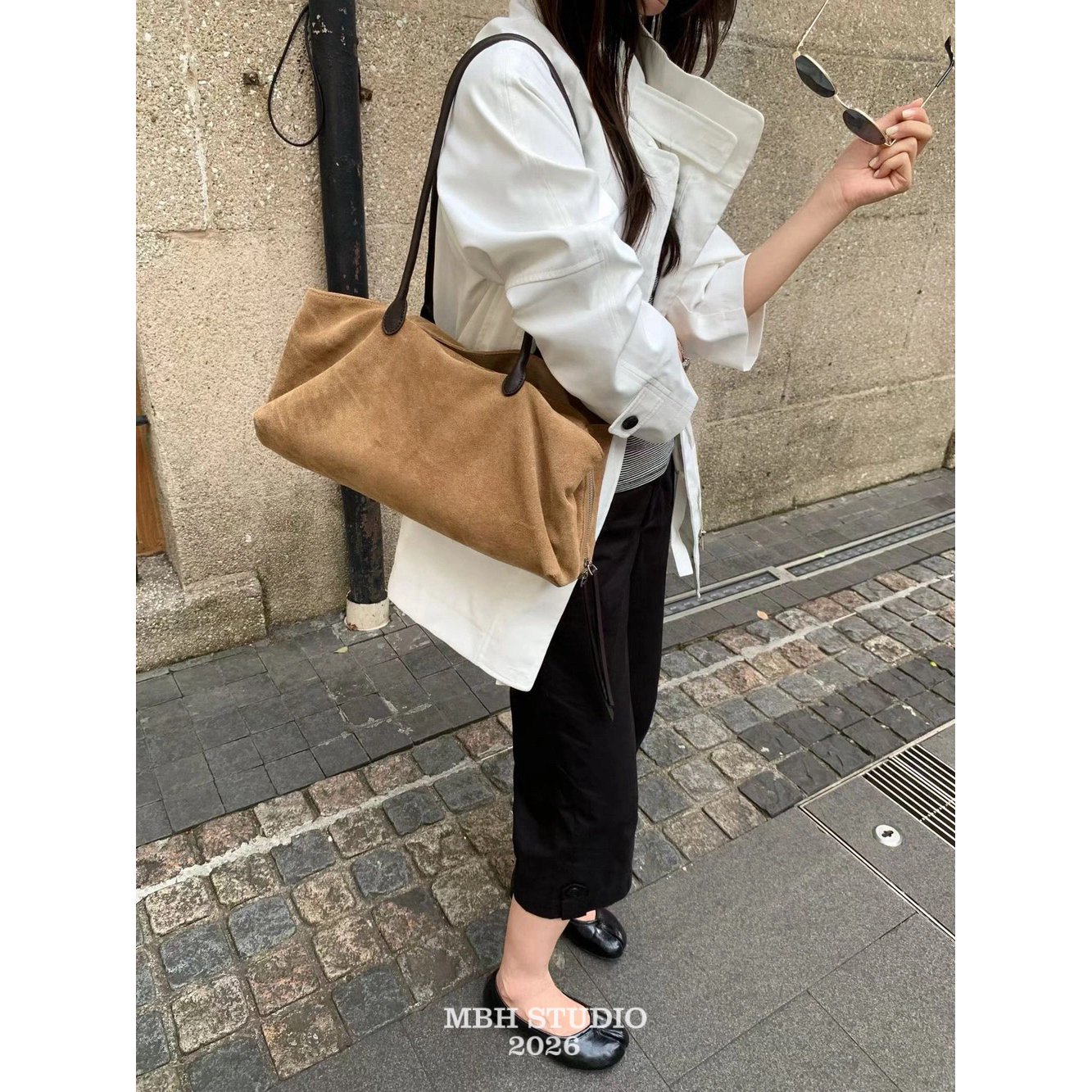 2026 Autumn New Frosted Leather Multi-Compartment Tote Bag Suede Relaxed Large Capacity Shoulder Bag - Image 5